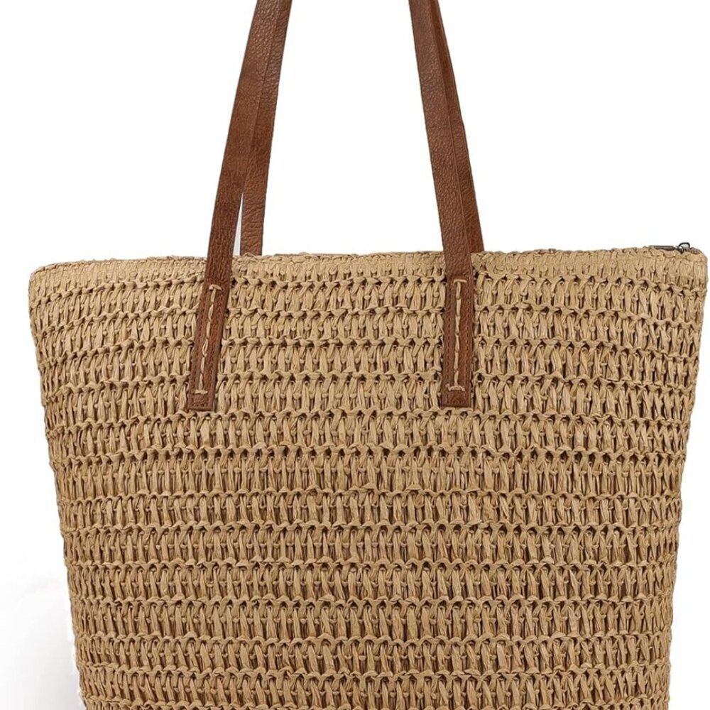 Womens Large Straw Tote Bag Handwoven Summer Beach Shoulder Purse - Picture 2 of 6